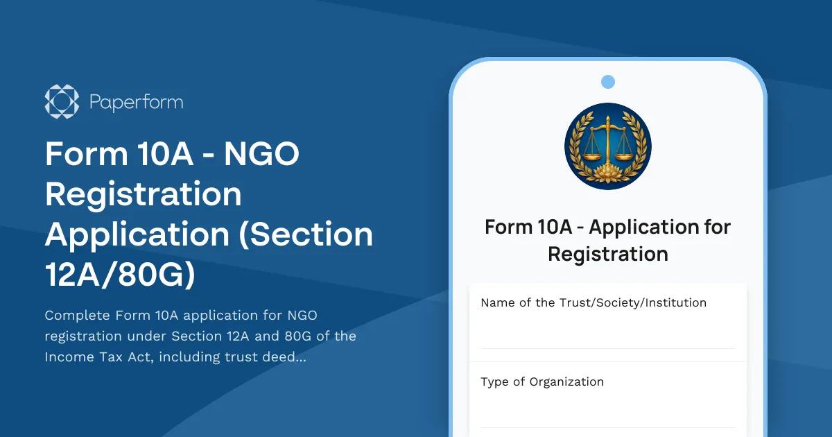 Form 10A - NGO Registration Application (Section 12A/80G)