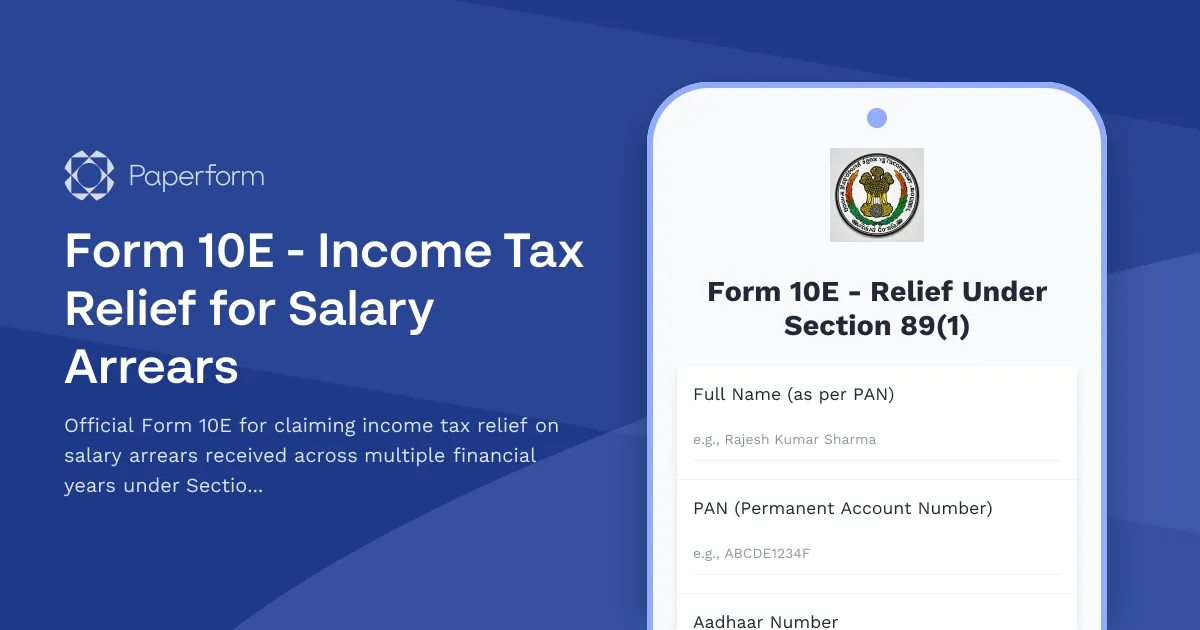 Form 10E - Income Tax Relief for Salary Arrears