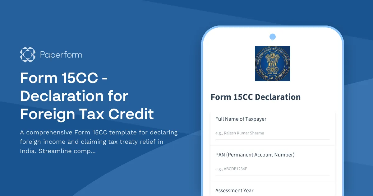 Form 15CC - Declaration for Foreign Tax Credit