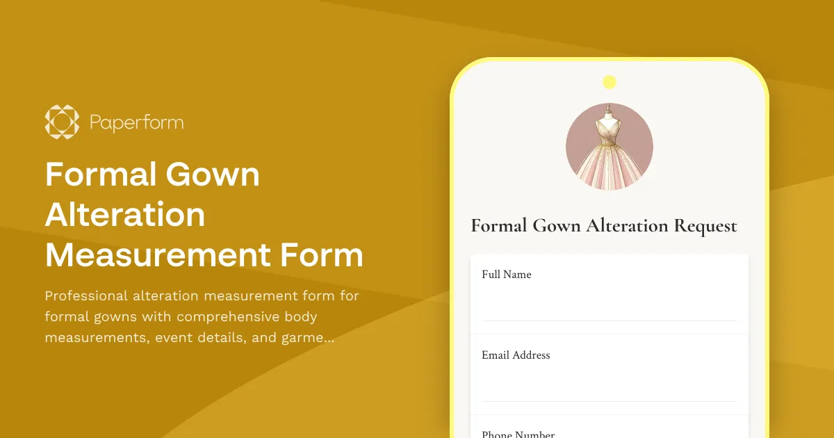Formal Gown Alteration Measurement Form