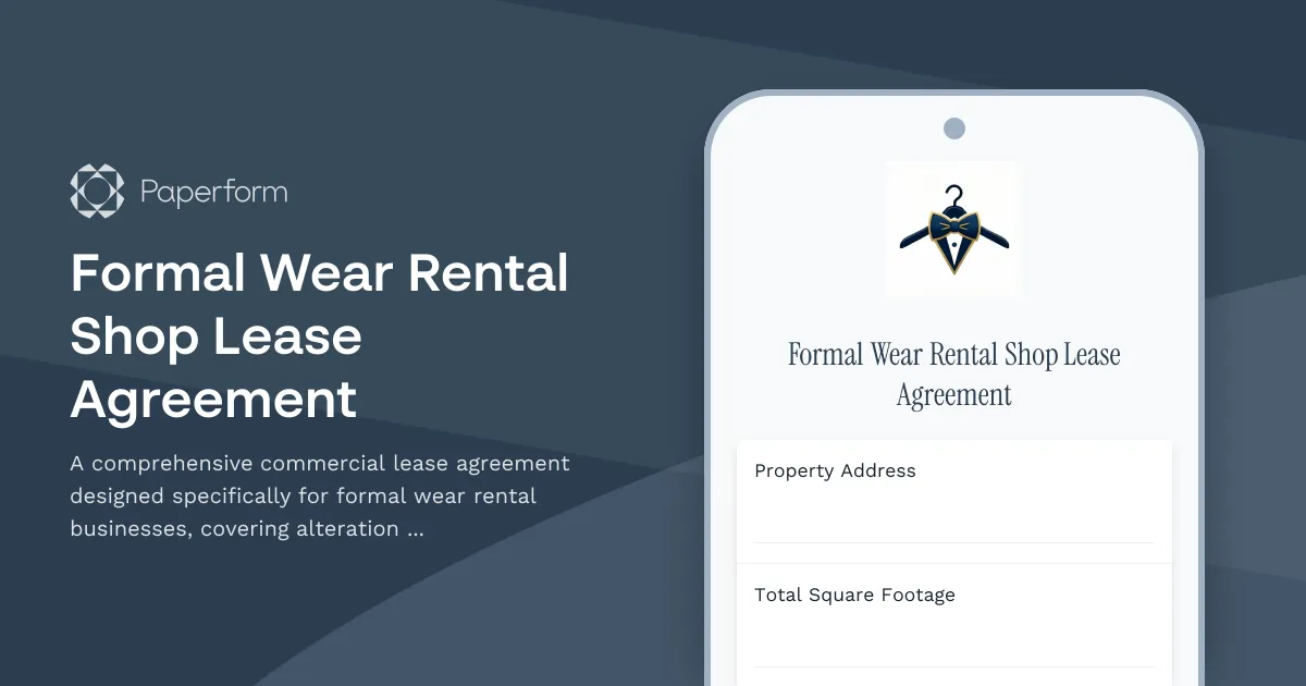 Formal Wear Rental Shop Lease Agreement