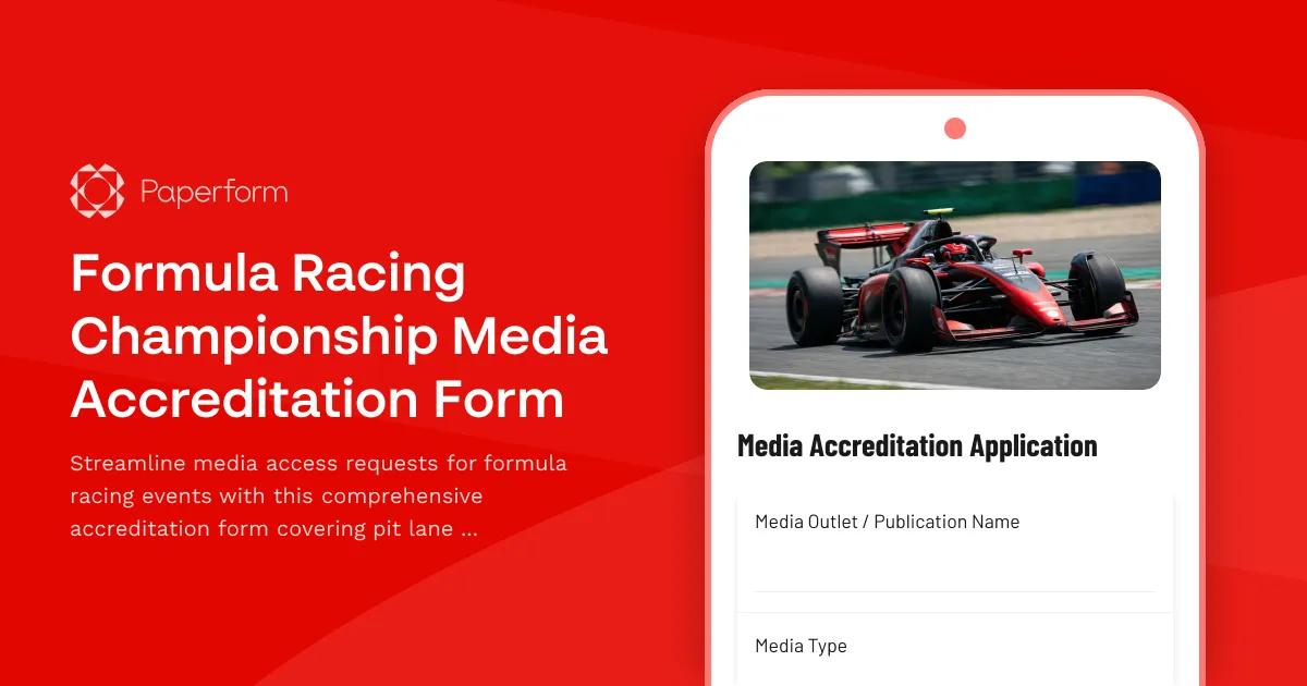 Formula Racing Championship Media Accreditation Form