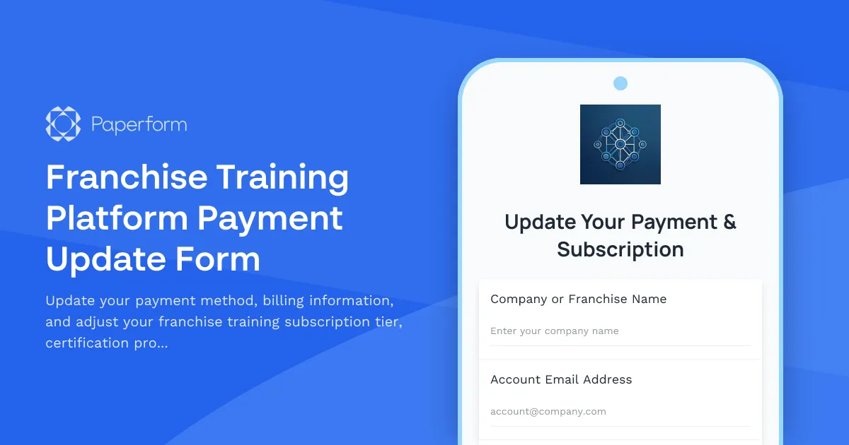 Franchise Training Platform Payment Update Form