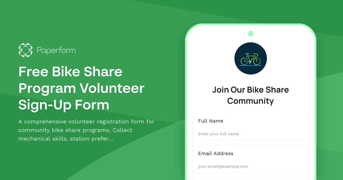 Free Bike Share Program Volunteer Sign-Up Form