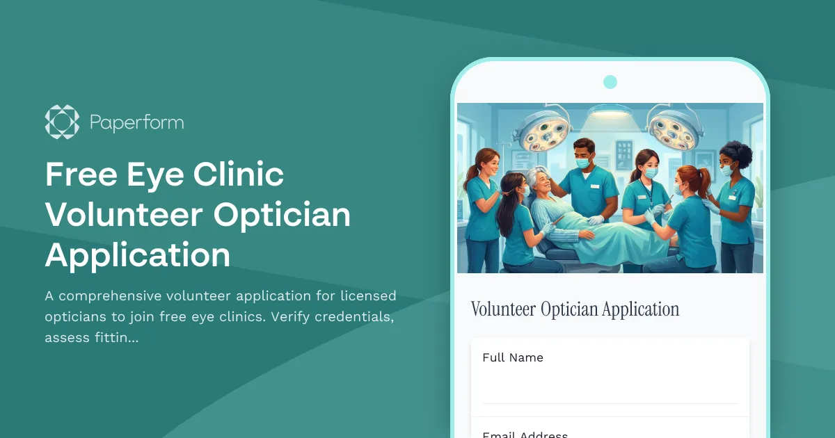 Free Eye Clinic Volunteer Optician Application