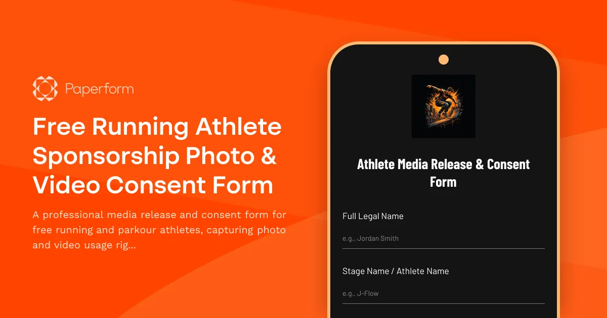 Free Running Athlete Sponsorship Photo & Video Consent Form