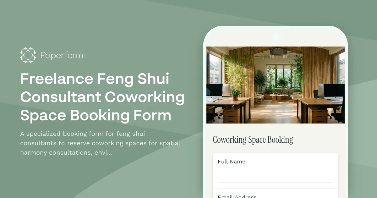 Freelance Feng Shui Consultant Coworking Space Booking Form
