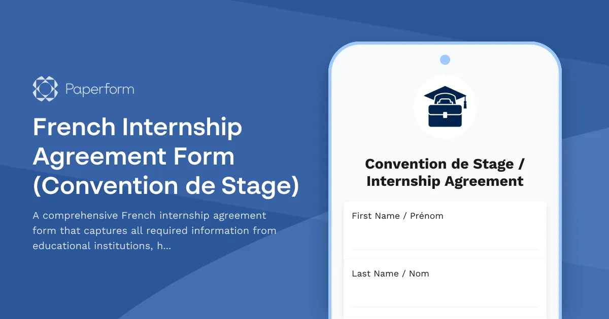 French Internship Agreement Form (Convention de Stage)