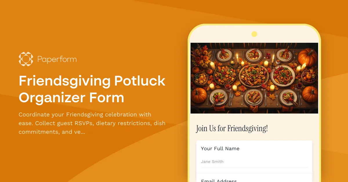 Friendsgiving Potluck Organizer Form