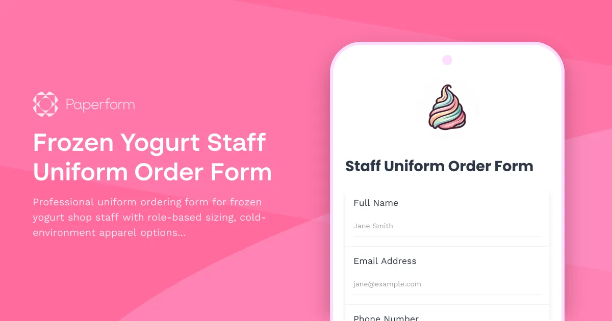 Frozen Yogurt Staff Uniform Order Form