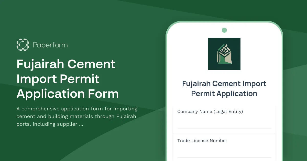 Fujairah Cement Import Permit Application Form