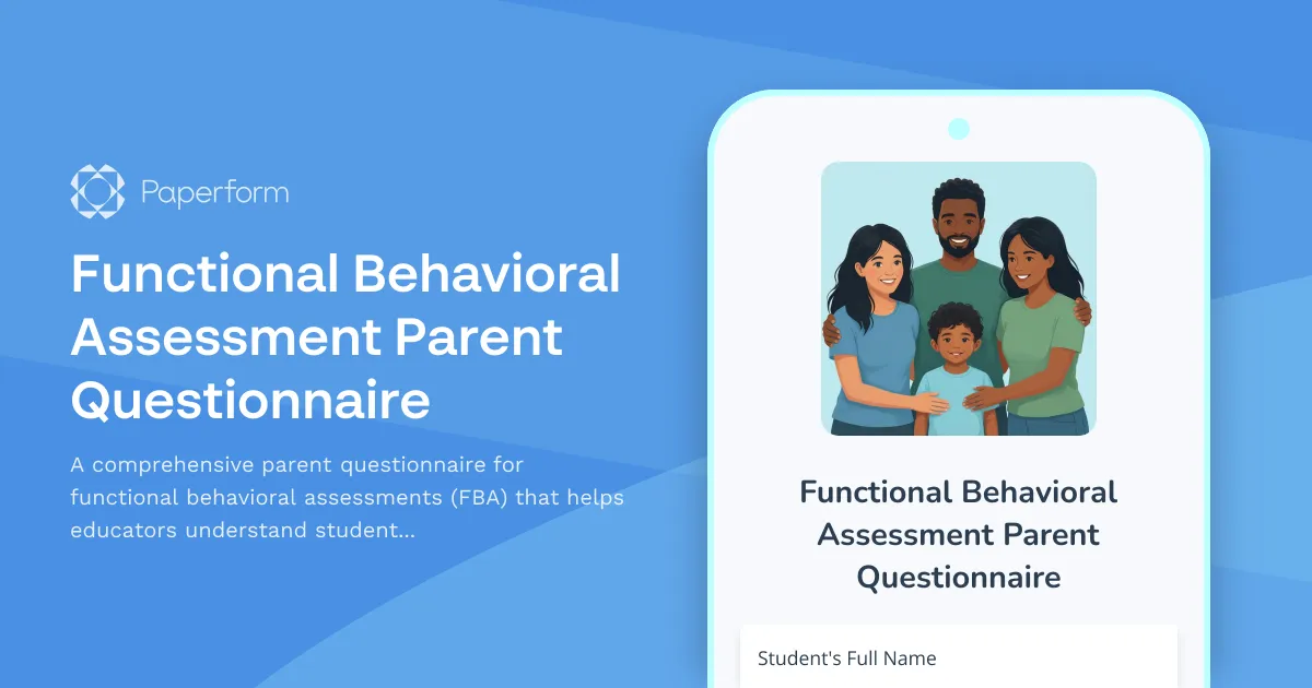 Functional Behavioral Assessment Parent Questionnaire