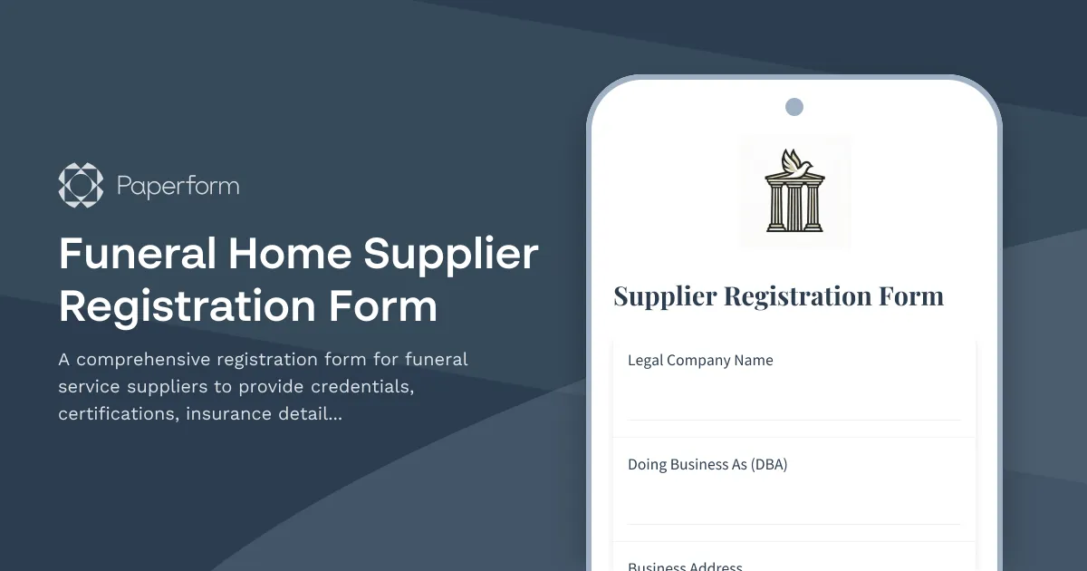 Funeral Home Supplier Registration Form