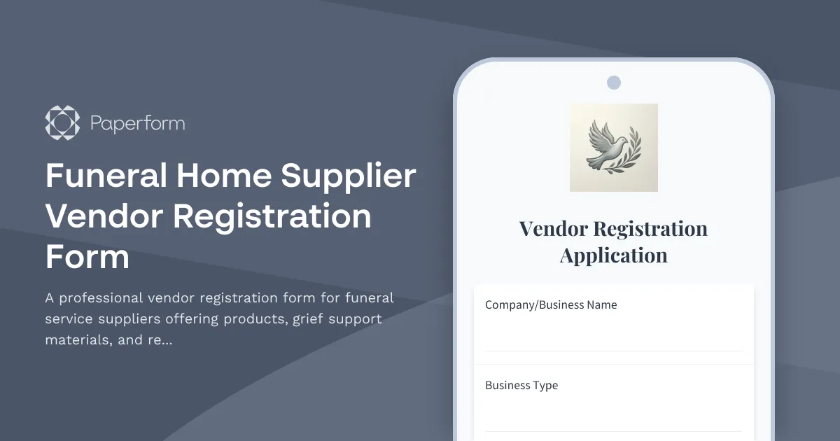 Funeral Home Supplier Vendor Registration Form