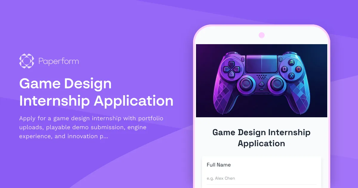 Game Design Internship Application