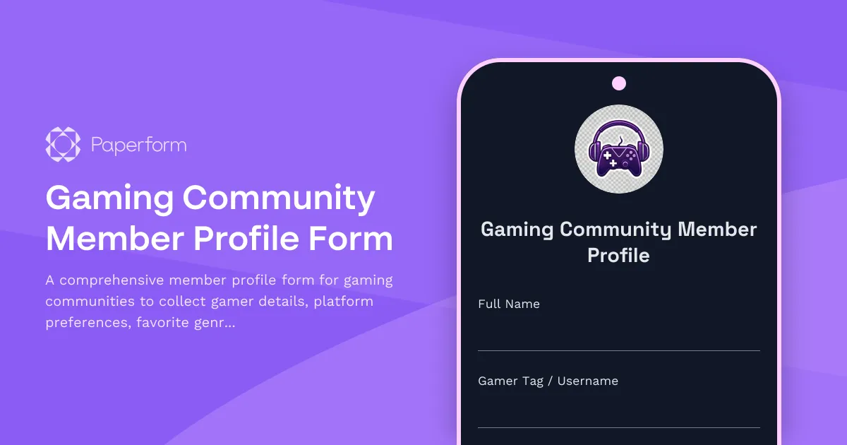 Gaming Community Member Profile Form