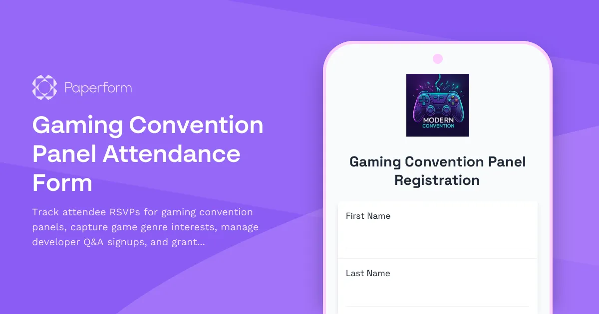 Gaming Convention Panel Attendance Form