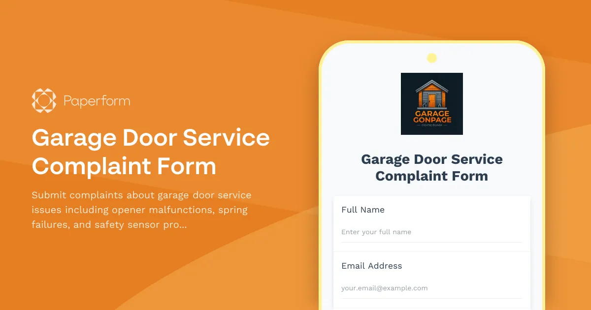 Garage Door Service Complaint Form