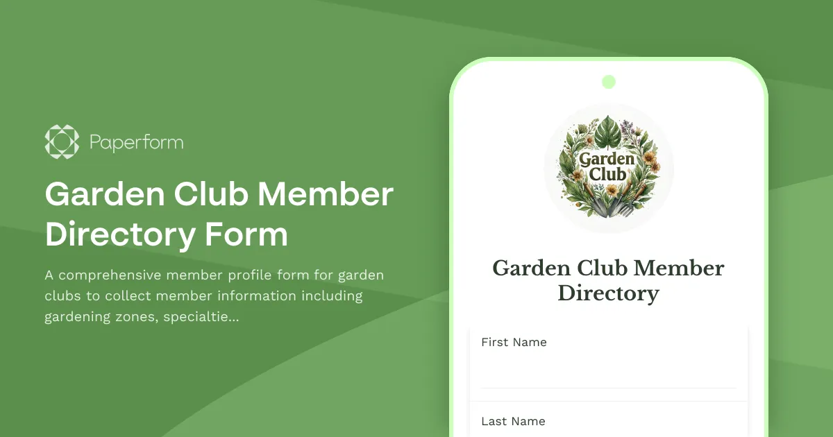 Garden Club Member Directory Form
