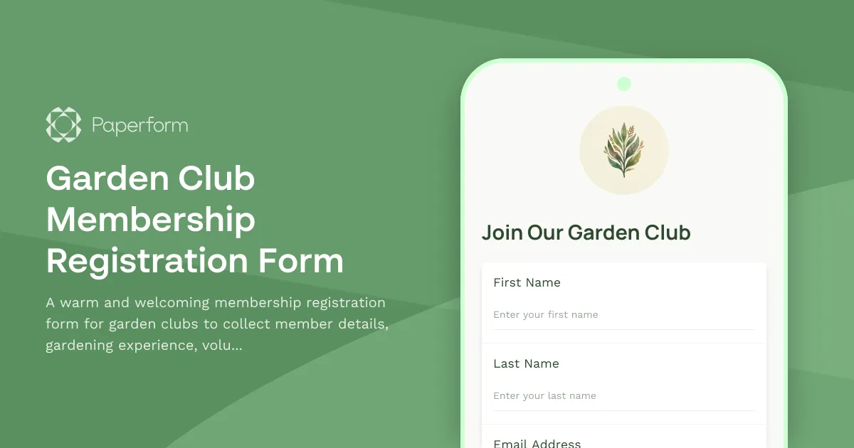Garden Club Membership Registration Form