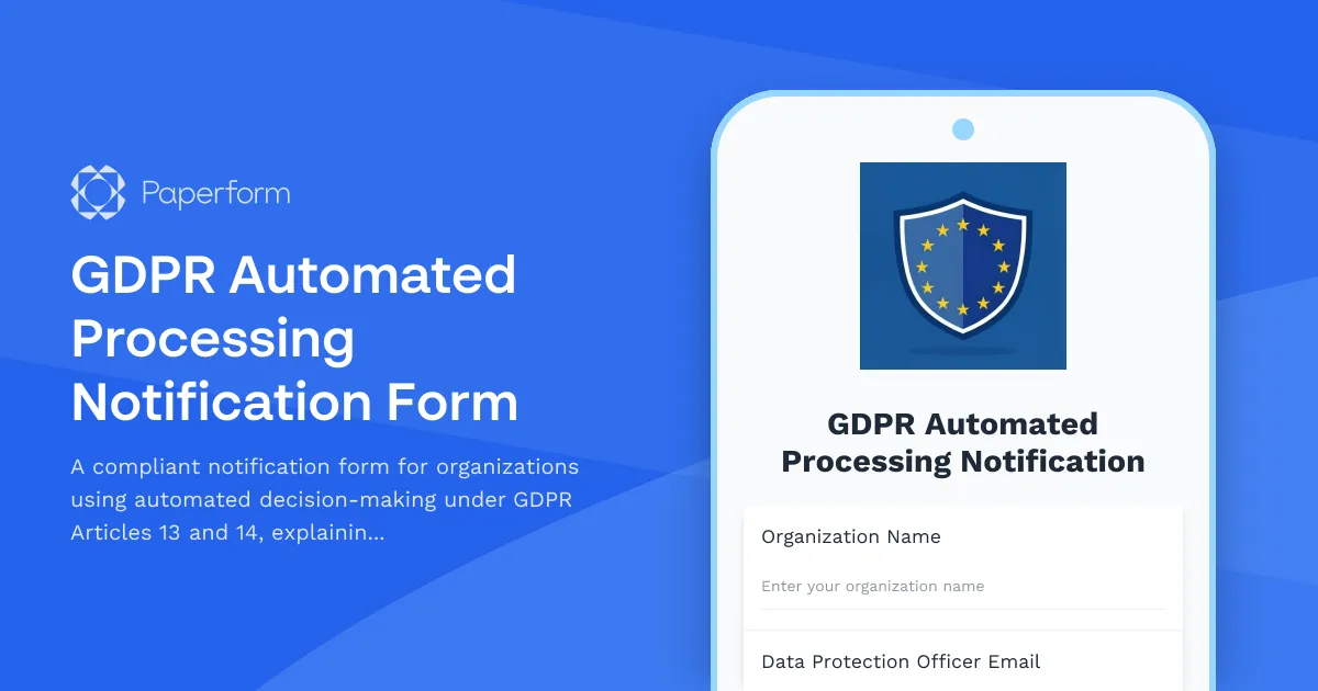 GDPR Automated Processing Notification Form
