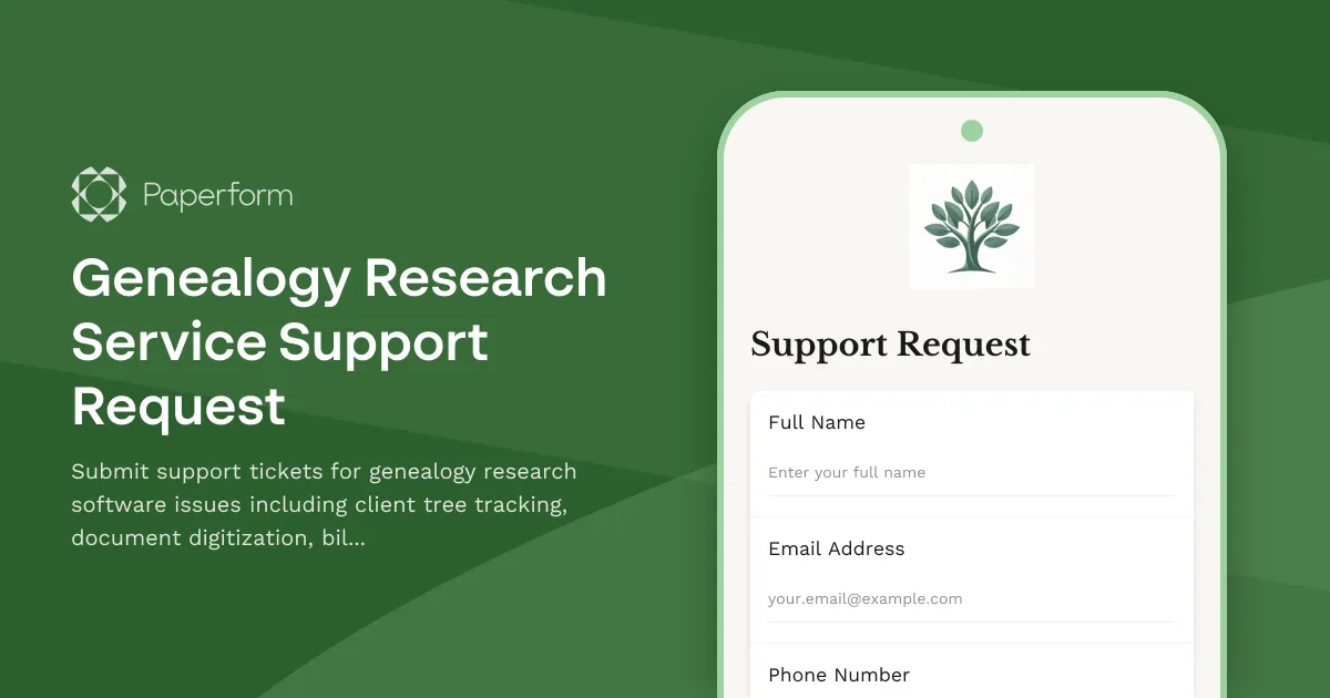 Genealogy Research Service Support Request
