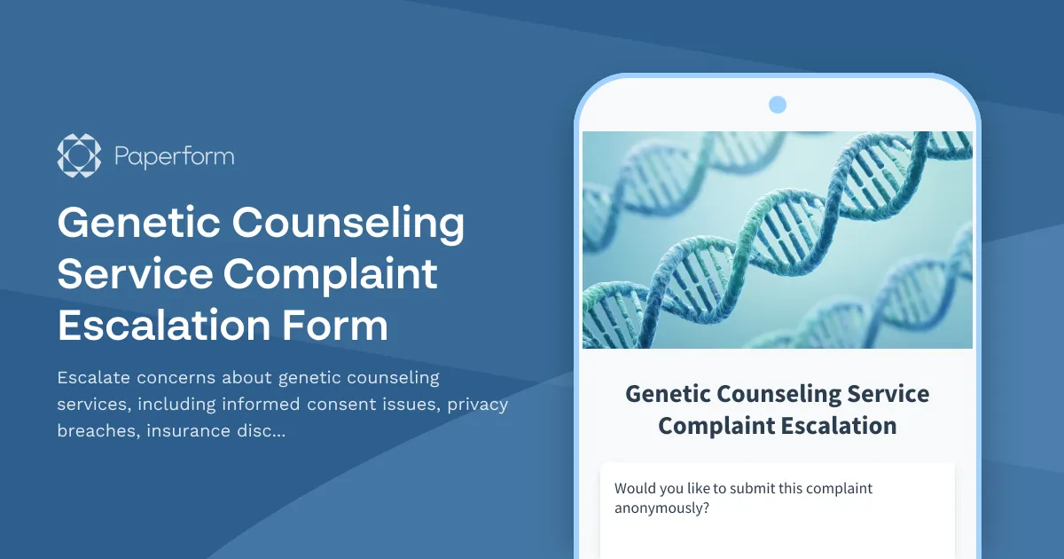 Genetic Counseling Service Complaint Escalation Form