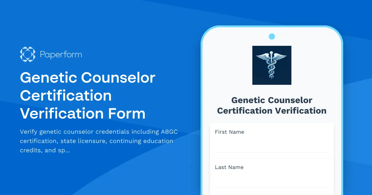 Genetic Counselor Certification Verification Form