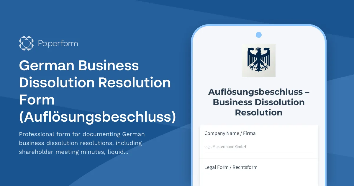 German Business Dissolution Resolution Form (Auflösungsbeschluss)