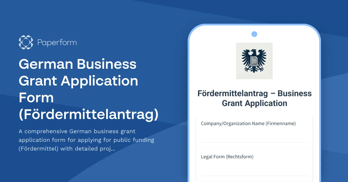 German Business Grant Application Form (Fördermittelantrag)