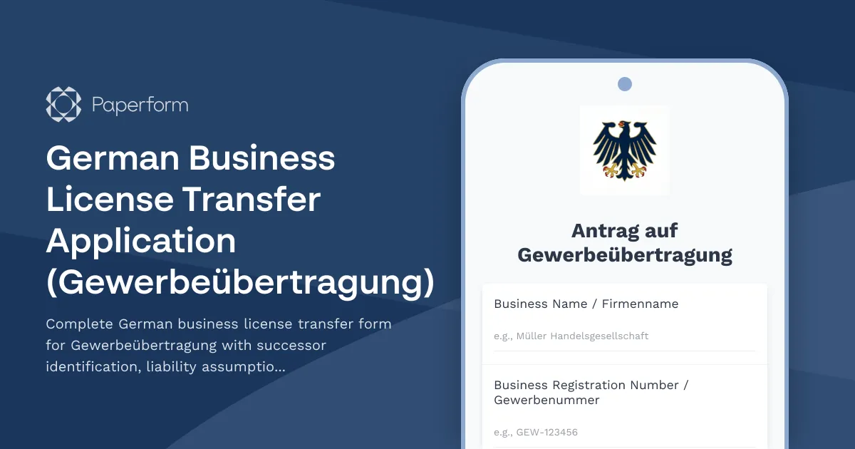 German Business License Transfer Application (Gewerbeübertragung)