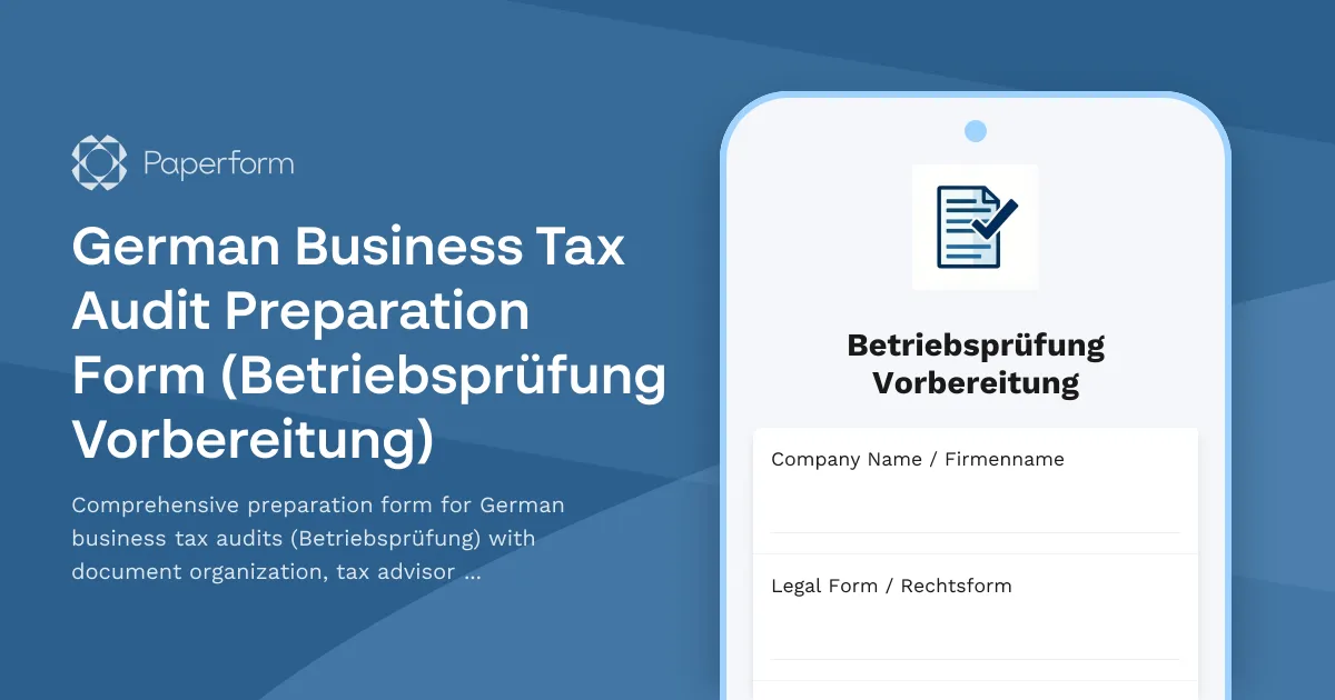 German Business Tax Audit Preparation Form (Betriebsprüfung Vorbereitung)