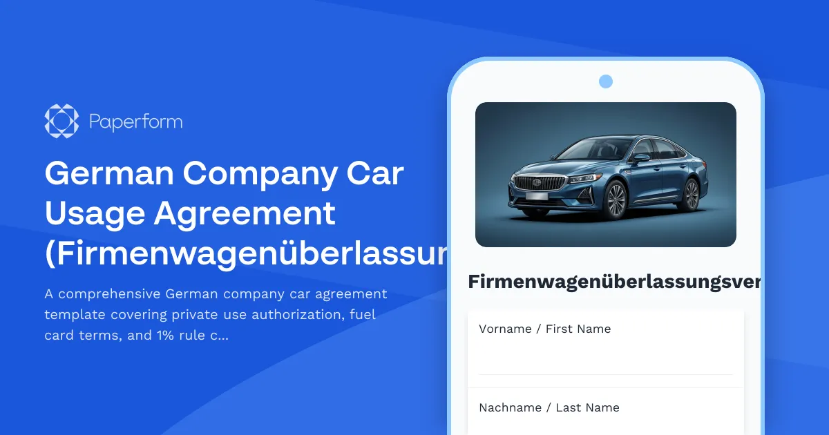 German Company Car Usage Agreement (Firmenwagenüberlassungsvereinbarung)