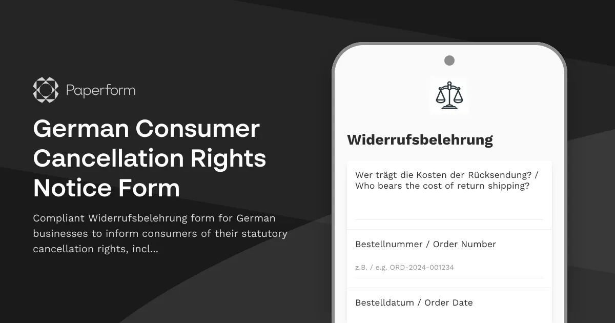 German Consumer Cancellation Rights Notice Form