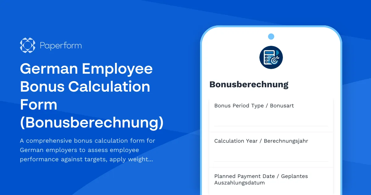 German Employee Bonus Calculation Form (Bonusberechnung)