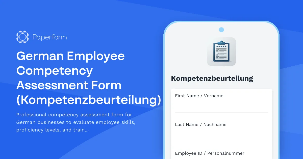 German Employee Competency Assessment Form (Kompetenzbeurteilung)