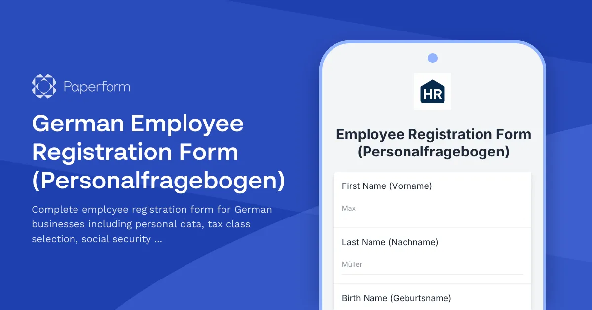 German Employee Registration Form (Personalfragebogen)