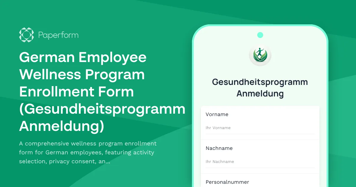 German Employee Wellness Program Enrollment Form (Gesundheitsprogramm Anmeldung)