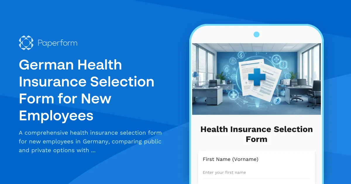 German Health Insurance Selection Form for New Employees