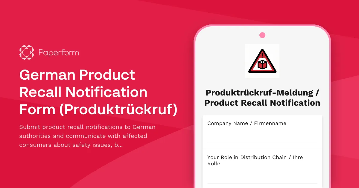 German Product Recall Notification Form (Produktrückruf)