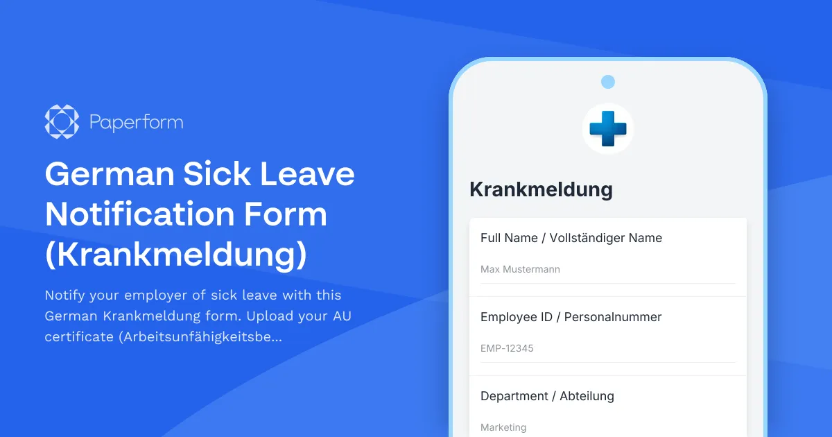 German Sick Leave Notification Form (Krankmeldung)