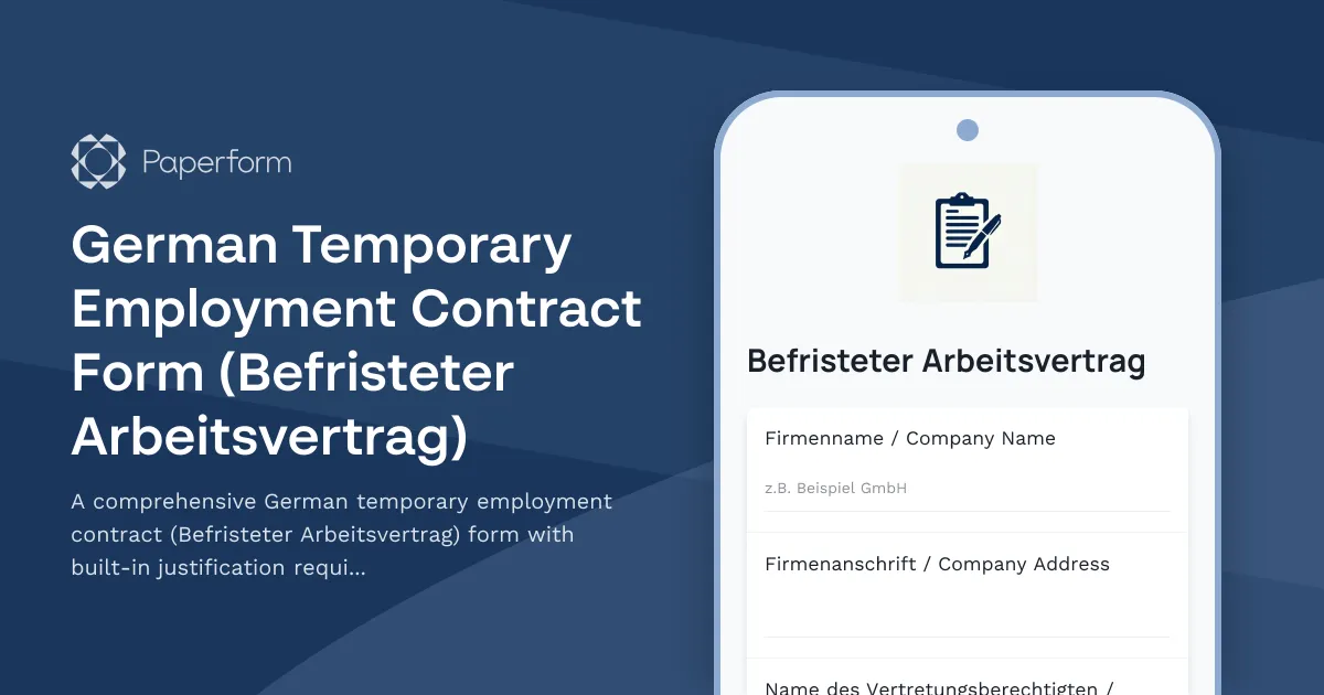 German Temporary Employment Contract Form (Befristeter Arbeitsvertrag)