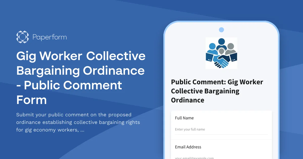 Gig Worker Collective Bargaining Ordinance - Public Comment Form