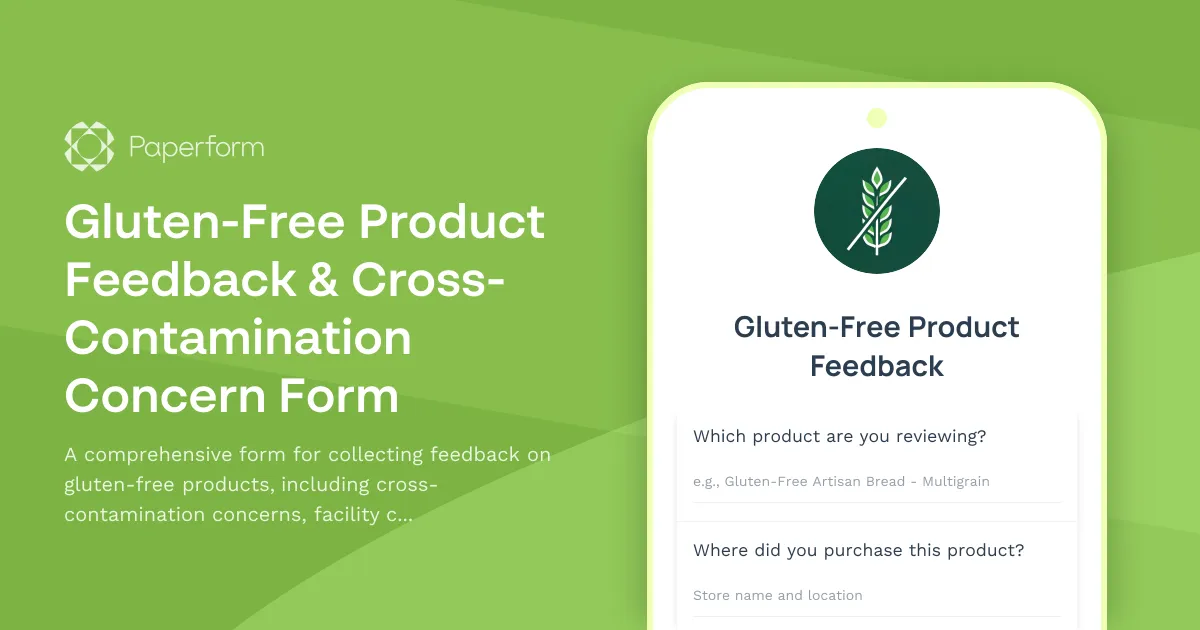 Gluten-Free Product Feedback & Cross-Contamination Concern Form