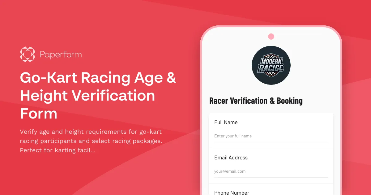 Go-Kart Racing Age & Height Verification Form