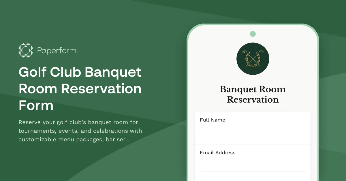 Golf Club Banquet Room Reservation Form