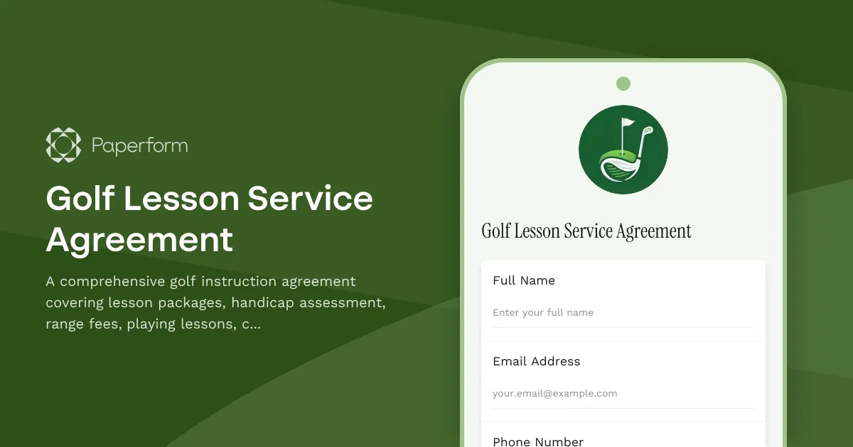Golf Lesson Service Agreement