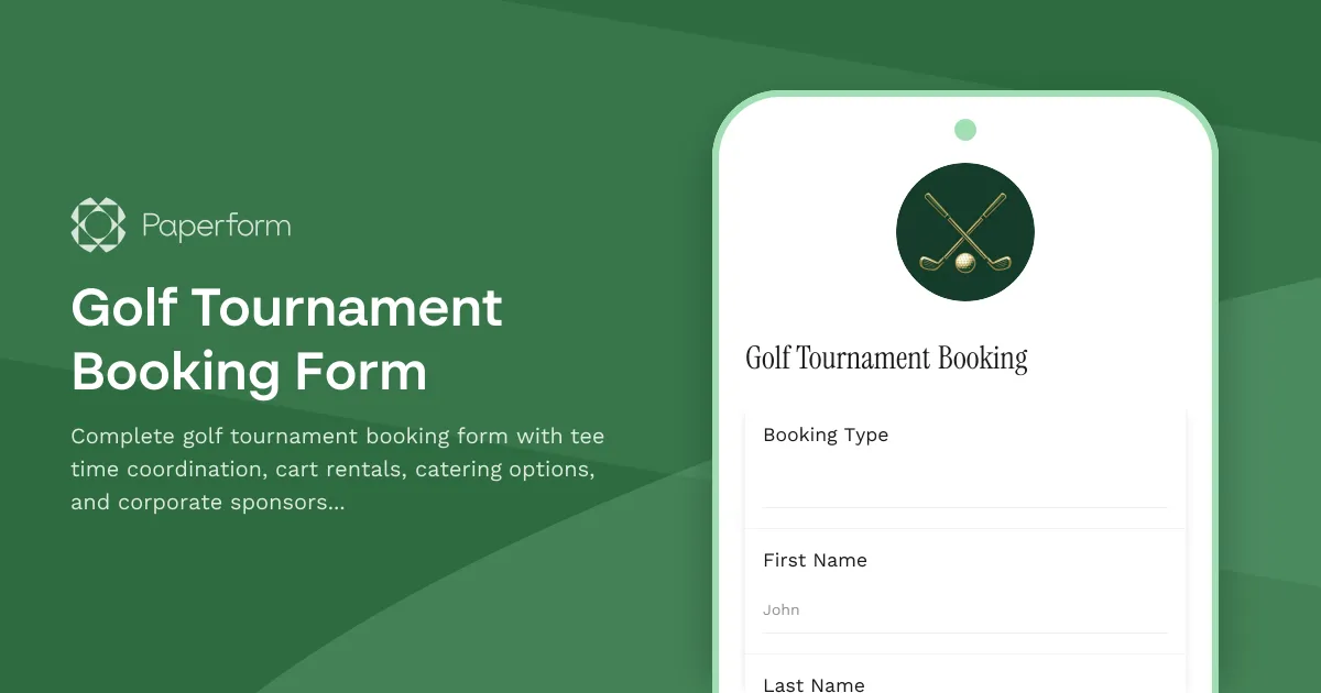 Golf Tournament Booking Form