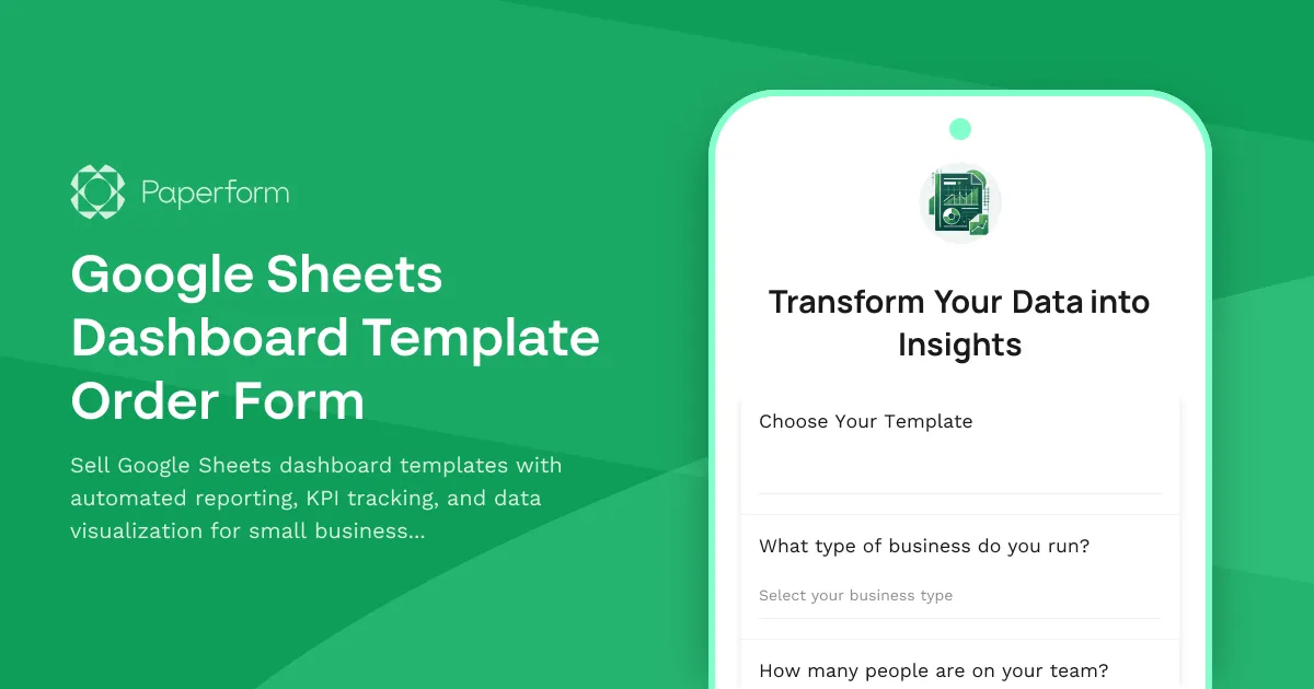 Google Sheets Dashboard Template Order Form