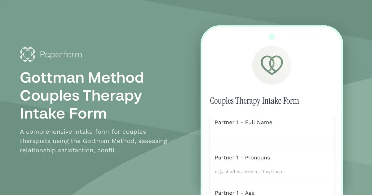 Gottman Method Couples Therapy Intake Form